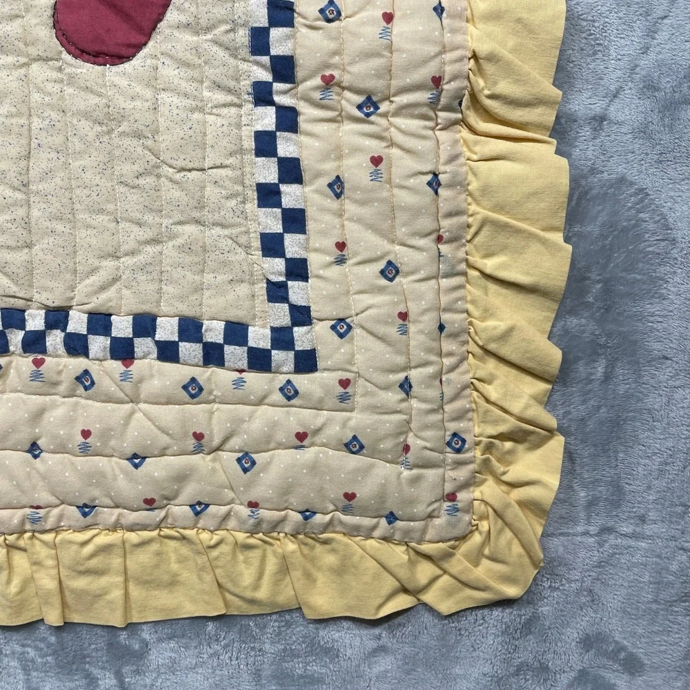 Vintage Raggedy Ann Andy Baby Quilt Kids Yellow Ruffled Applique 43